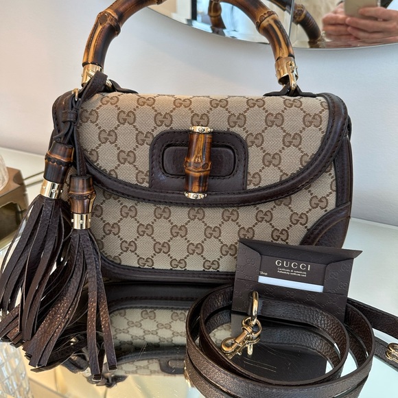 Gucci Bamboo 1947 Medium Original GG canvas w brown leather details & tassels - Picture 1 of 15